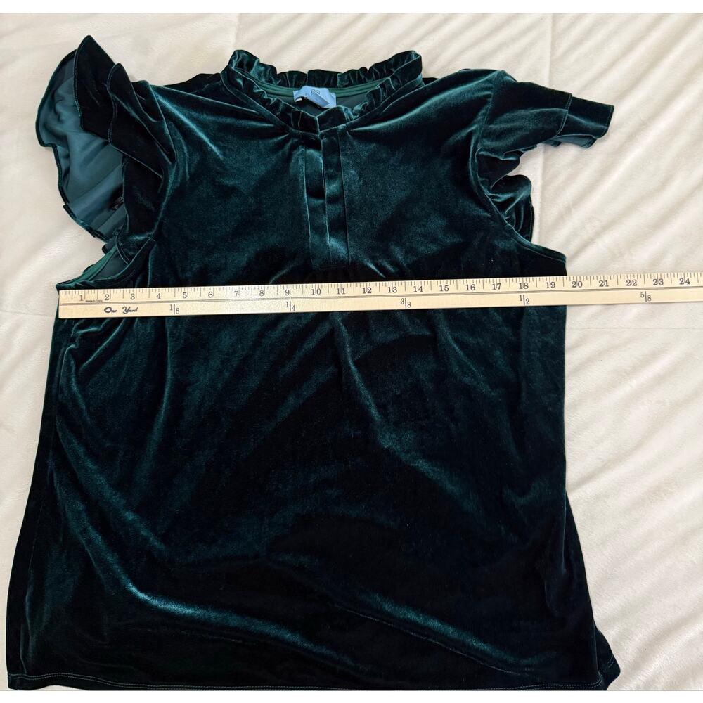 CeCe XL Emerald Green Velvet Flutter Sleeve Mock Neck Blouse Top - Picture 4 of 6